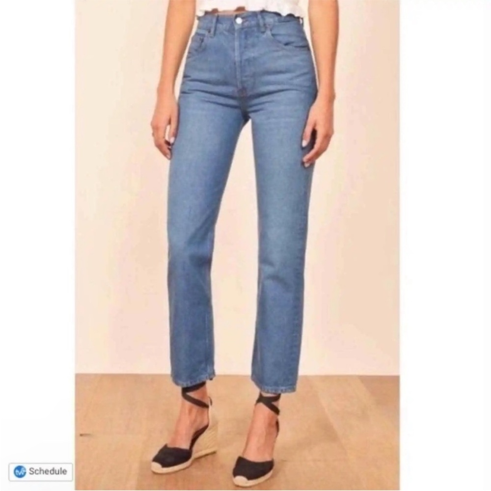 Reformation sz 27 Jeans Straight Leg Mykonos Wash High Waist blue denim